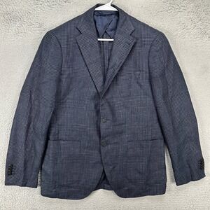 Proper Cloth Linen Wool Blazer Sport Coat Mens 40R‎ Navy Houndstooth Classic NEW